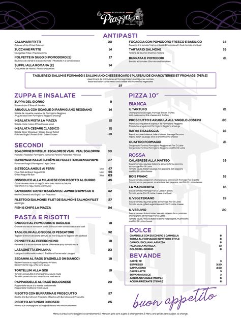 La Piazza Menu .